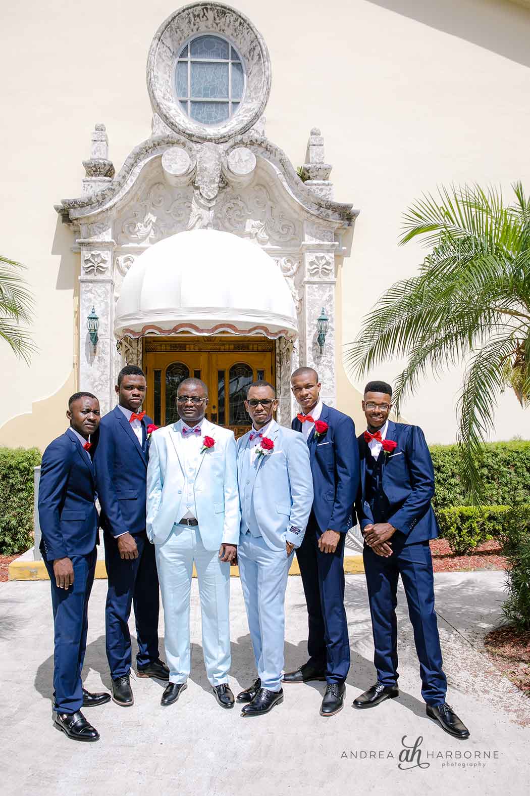 Groomsmen outside St Sebastian's Catholic Church, Fort Lauderdale | Fort Lauderdale Wedding Photographer | Andrea Harborne Photography