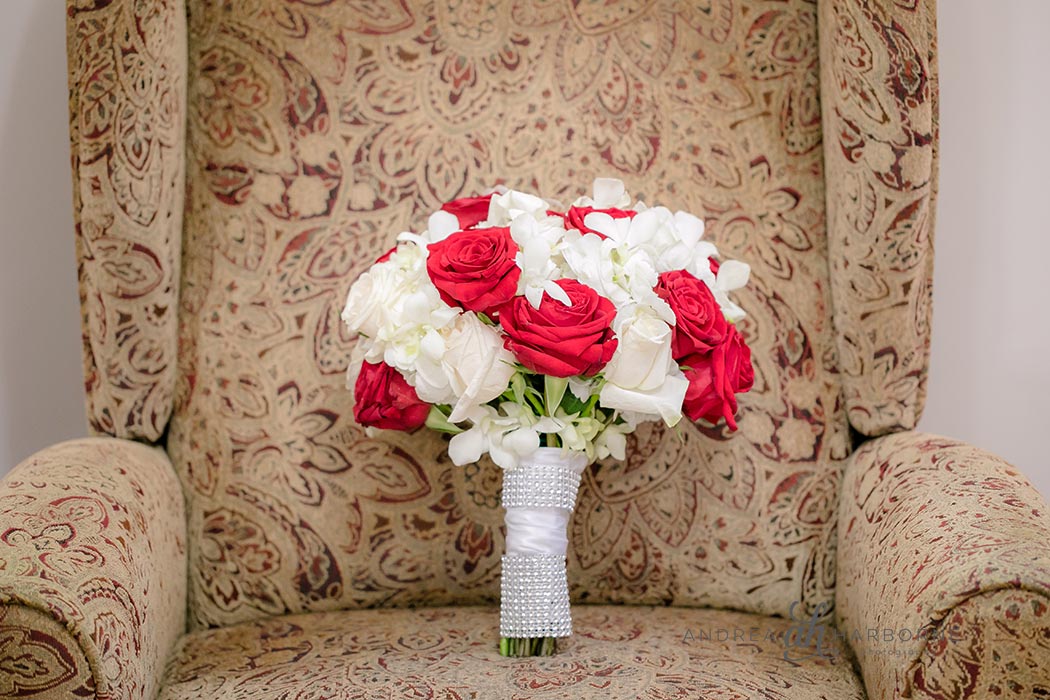 Red + White Roses wedding bouquet