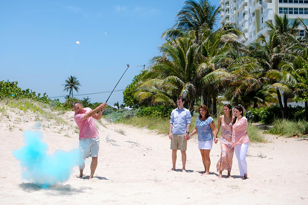 exploding golf ball on gender reveal photoshoot