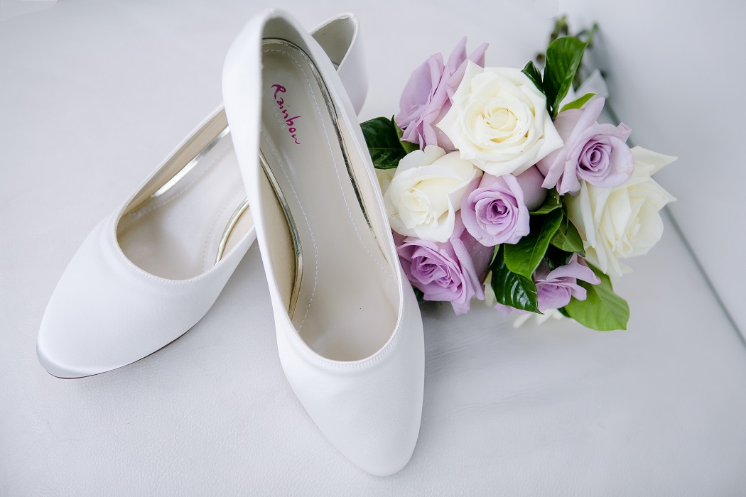 bridal details to photograph; shoes and bouquet