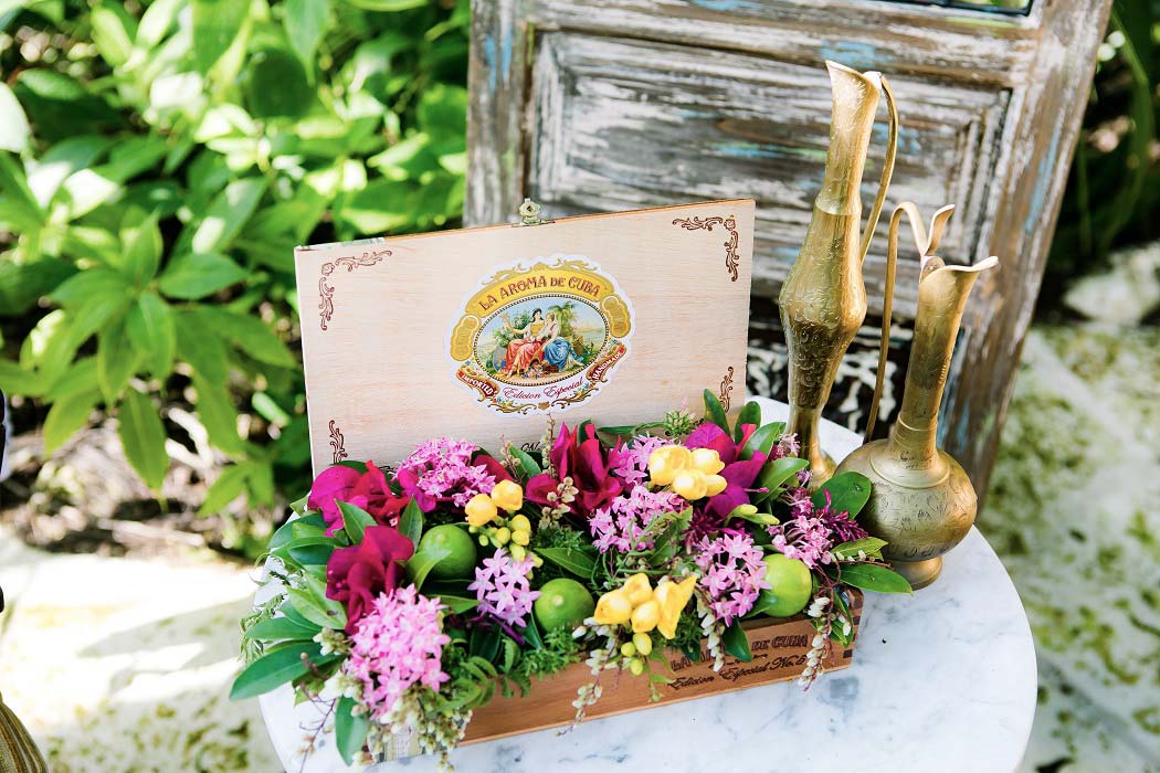 flowers in cuban cigar box