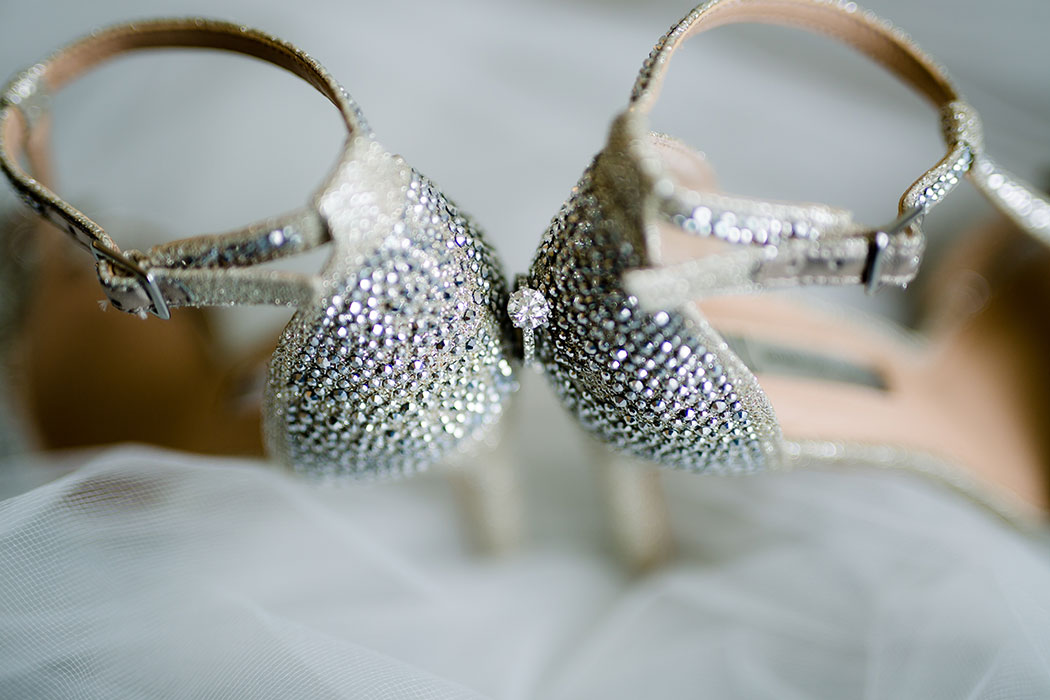 biltmore hotel miami wedding shoes | sparkle gold bridal shoes with engagement ring detail photography