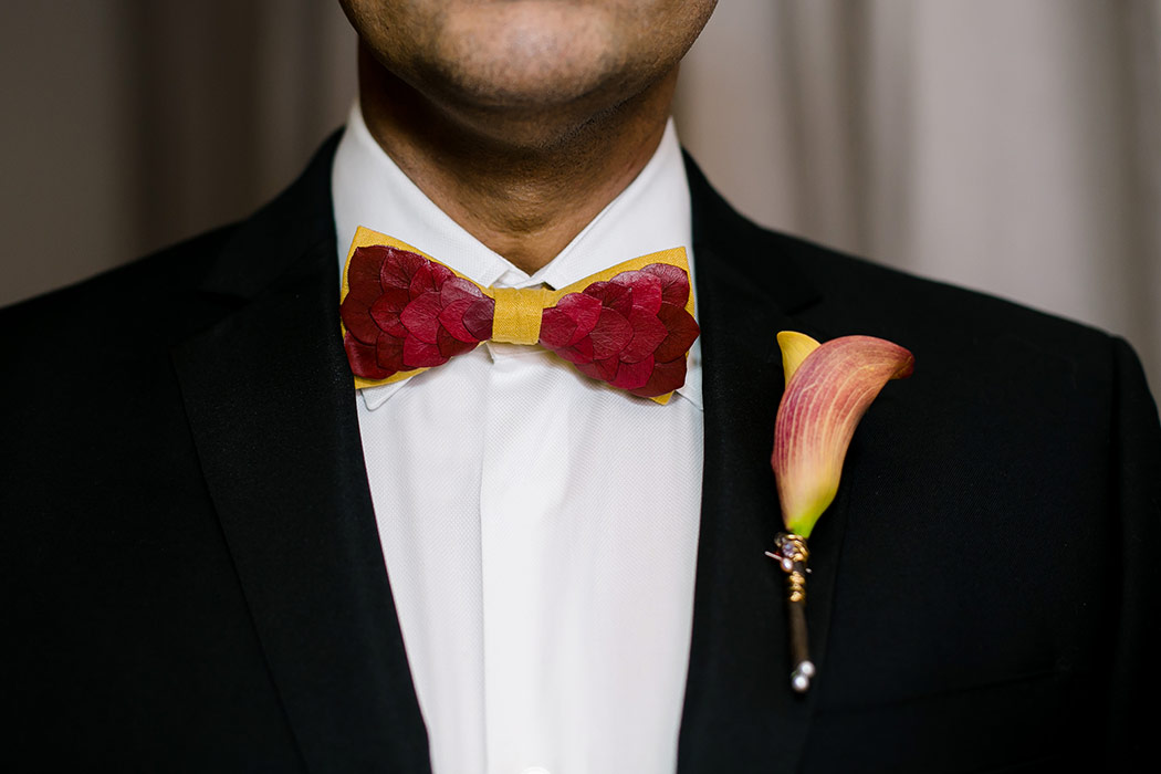 modern red and gold bow tie for indian groom | fort lauderdale indian wedding photographer