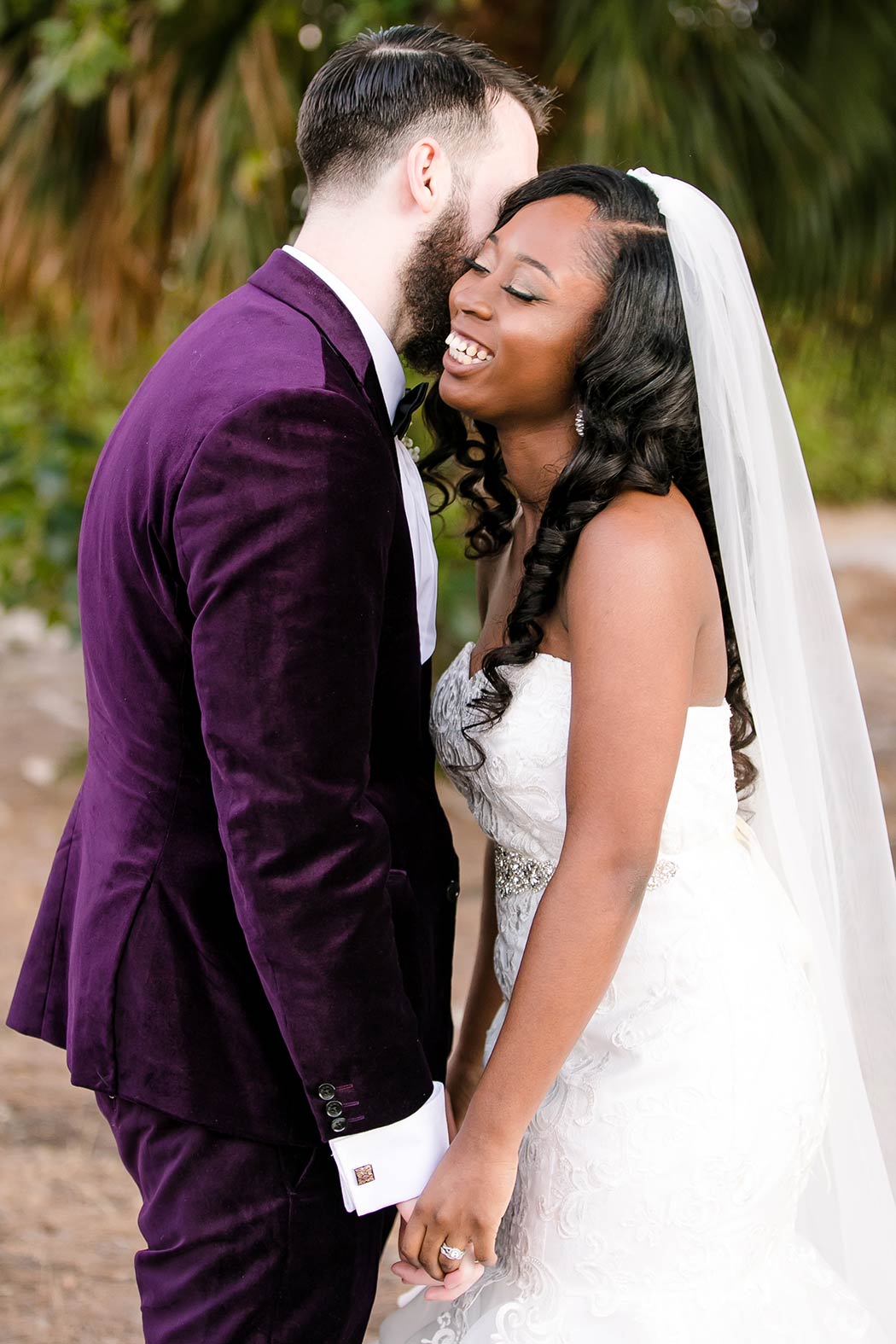 royal fiesta deerfield beach wedding | purple tuxedo and white wedding dress with veil