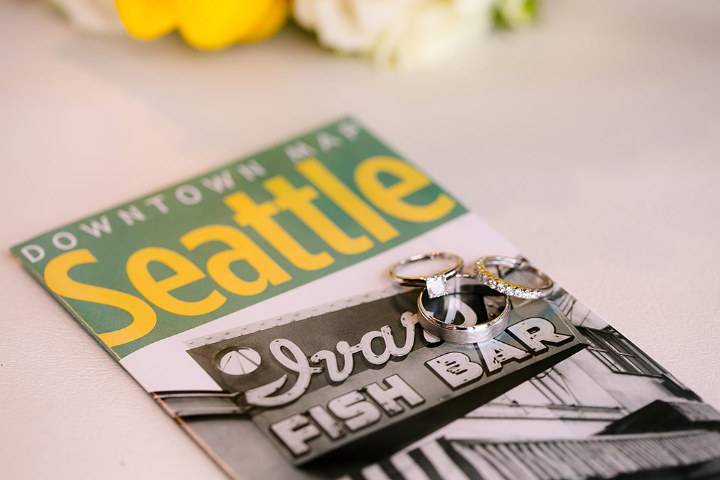 wedding ring shot on Seattle map | lighthouse point wedding