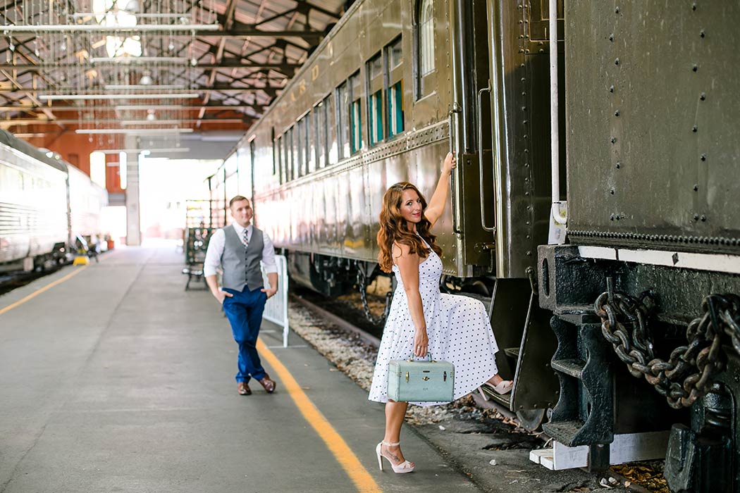 image idea for engagement session at railway | engagement photoshoot at railroad museum miami