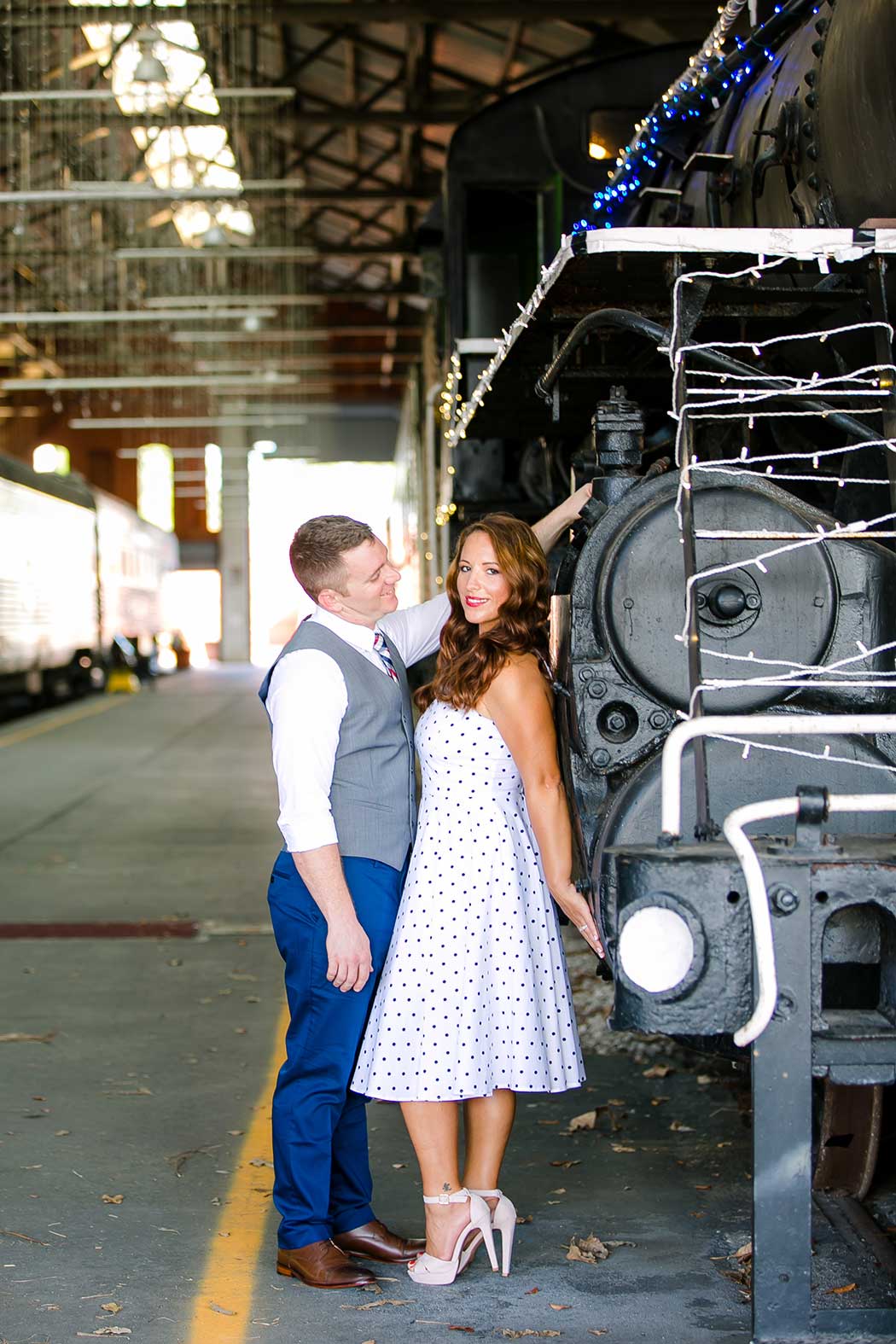 vintage inspired engagement photoshoot at railroad museum | gold coast railroad museum  vintage engagement session