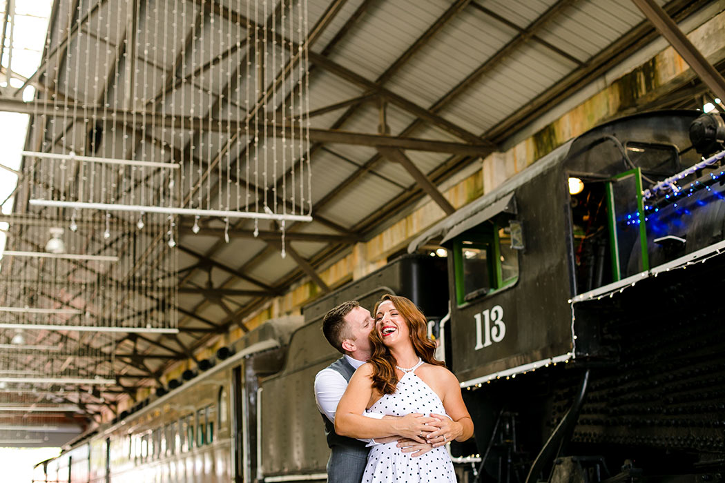 gold coast railroad museum engagement photoshoot | vintage engagement photoshoot