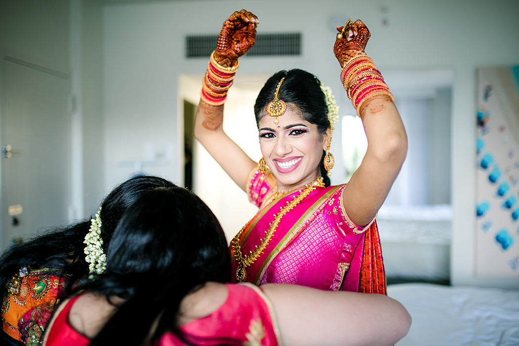 beautiful indian wedding at bahia mar fort lauderdale | elegant indian bridal photography | photograph of indian bride getting ready for wedding