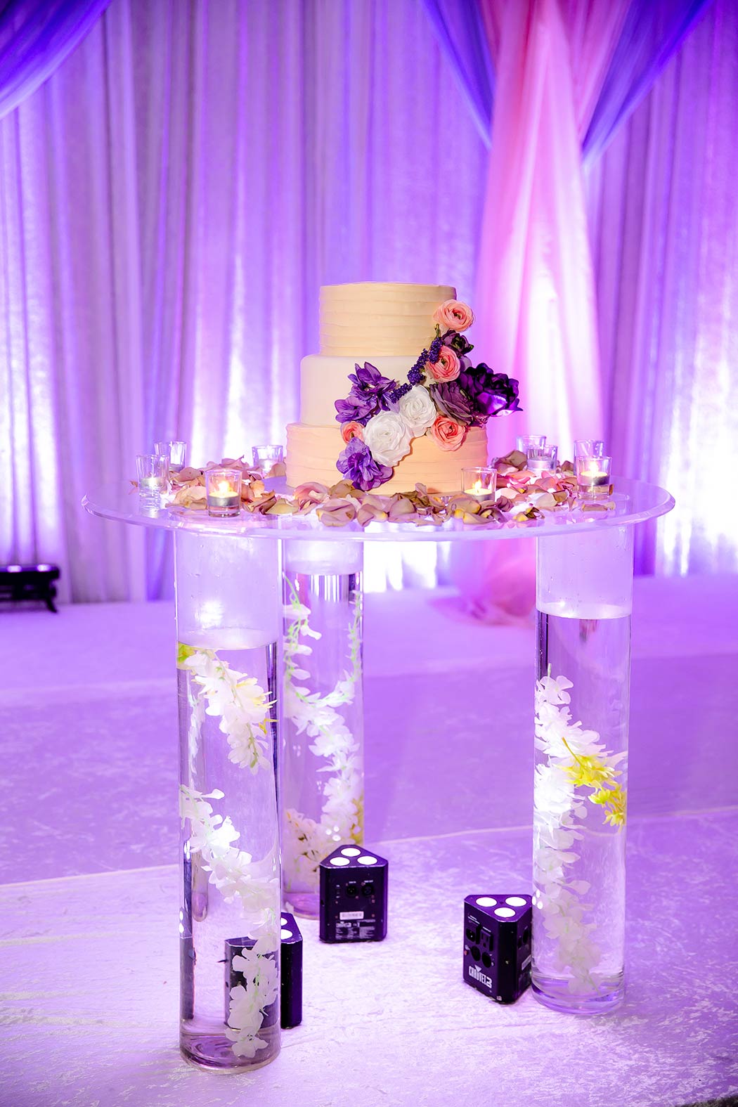 perspex stand for wedding cake | purple, pink an and white wedding cake pictures