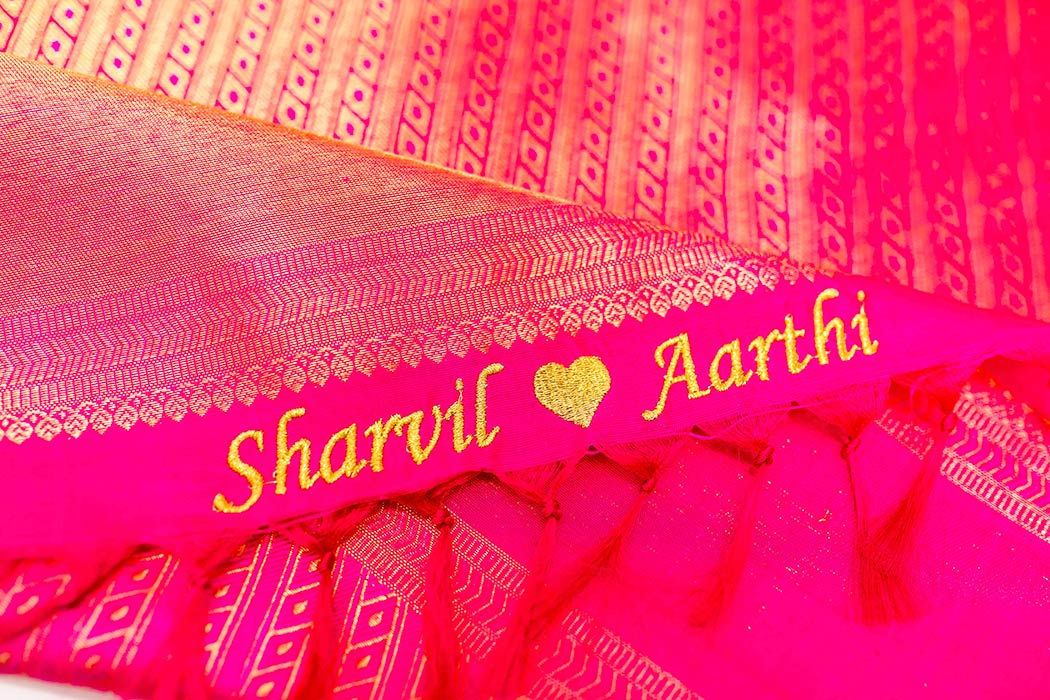 personalized names on indian wedding saree | personalized names with love heart for wedding