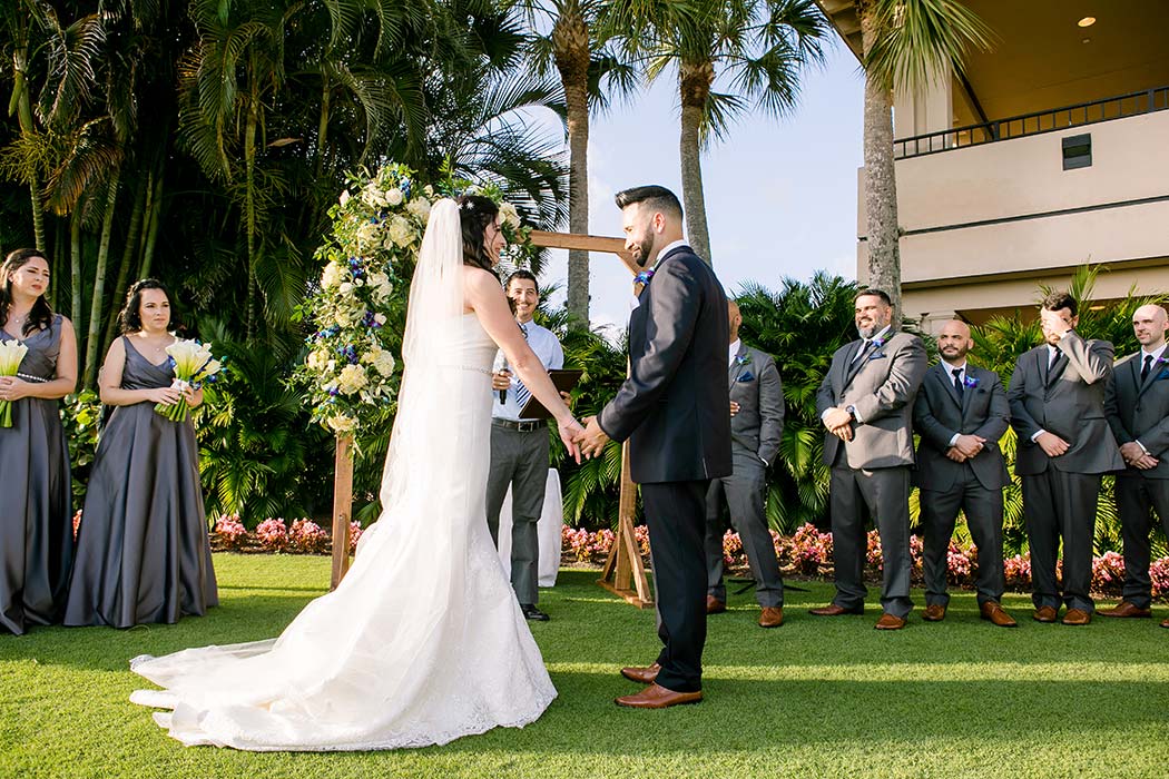 bride and groom at wedding ceremony breakers west country club