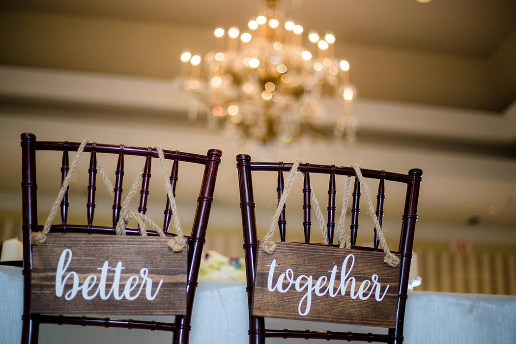 wedding reception detail photography | unique bride and groom chair signs