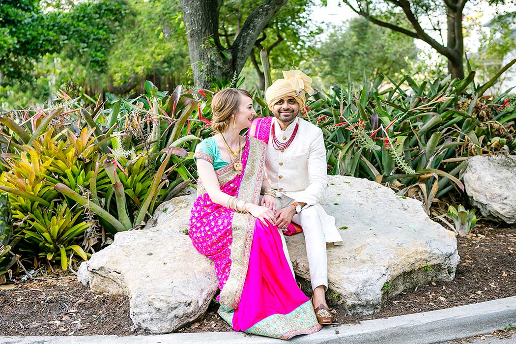 indian groom and bride sitting for photoshoot | indian bride and groom | wedding photographer fort lauderdale