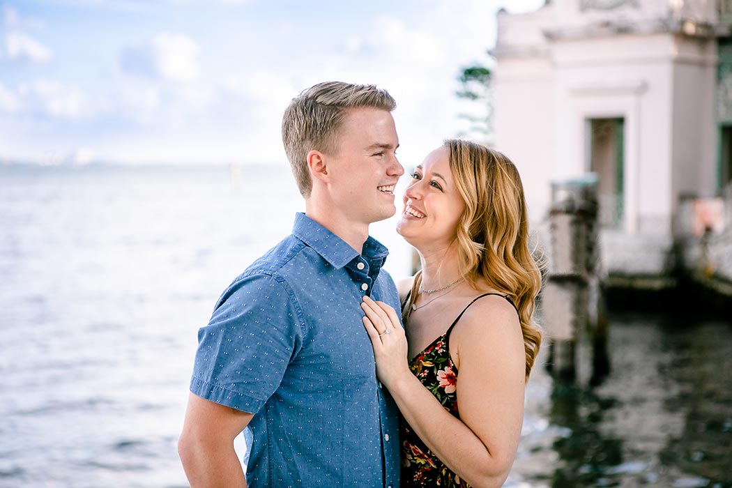 gorgeous engagement photoshoot near water at vizcaya museum | vizcaya museum engagement photographer
