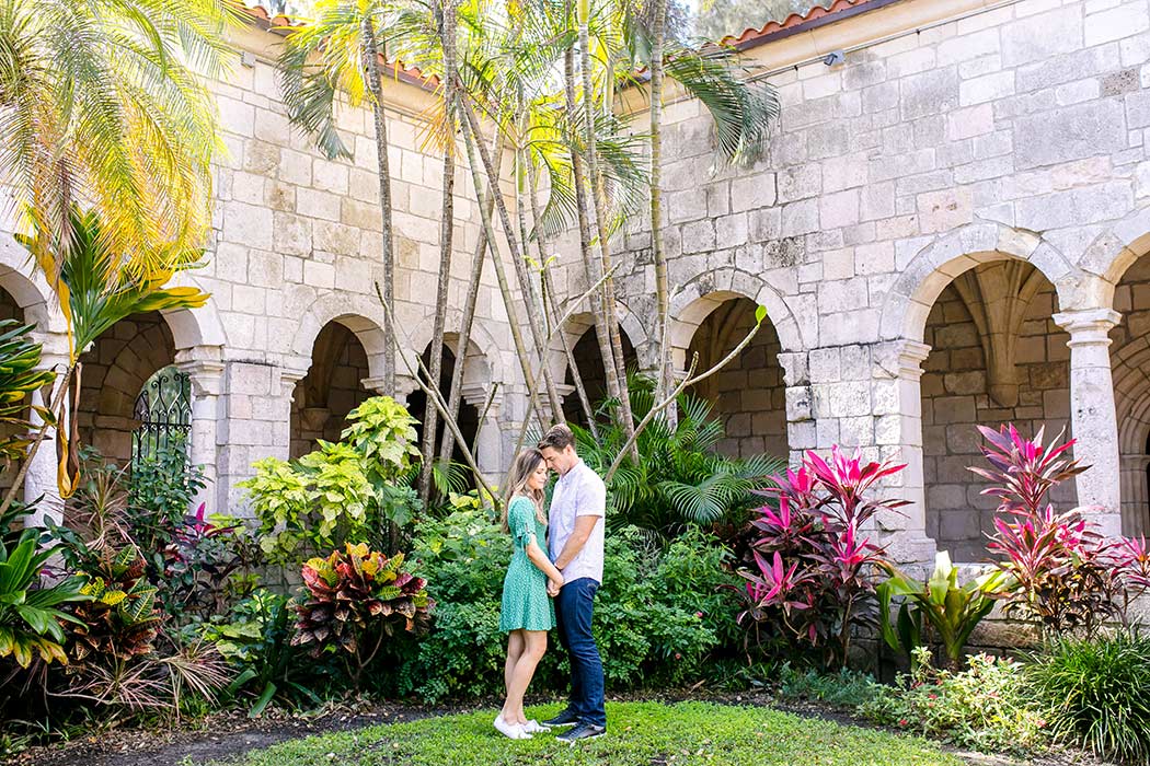 engagement photos in the garden of ancient spanish monastery | fort lauderdale couples photographer | proposal photos | romantic couple poses