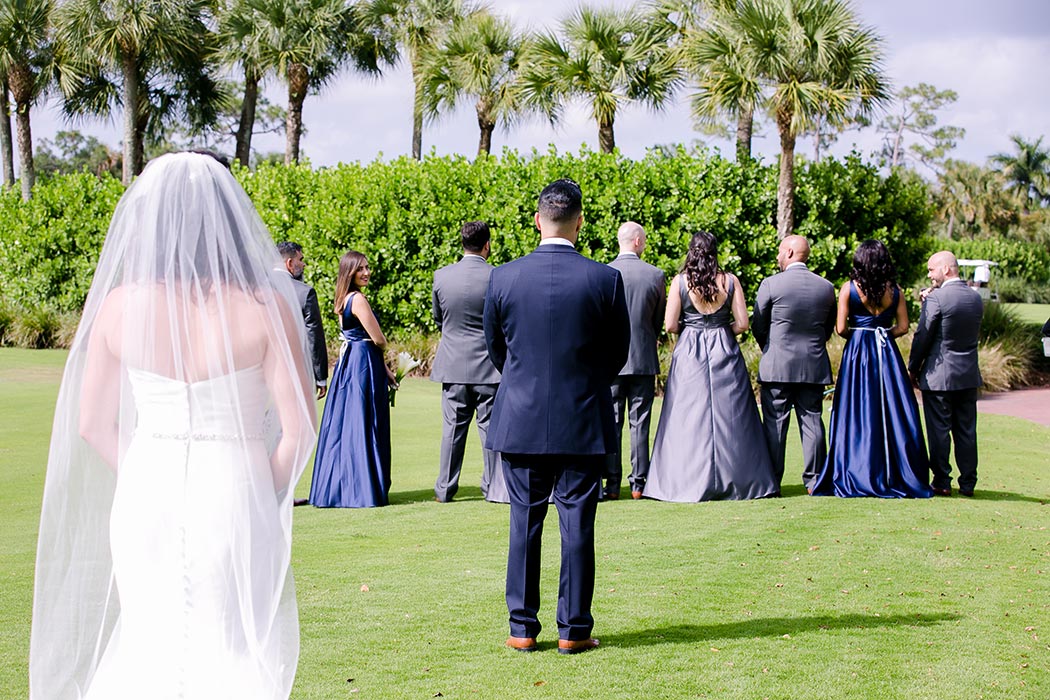unique wedding first look photo | wedding first look including full bridal party | fort lauderdale wedding first look