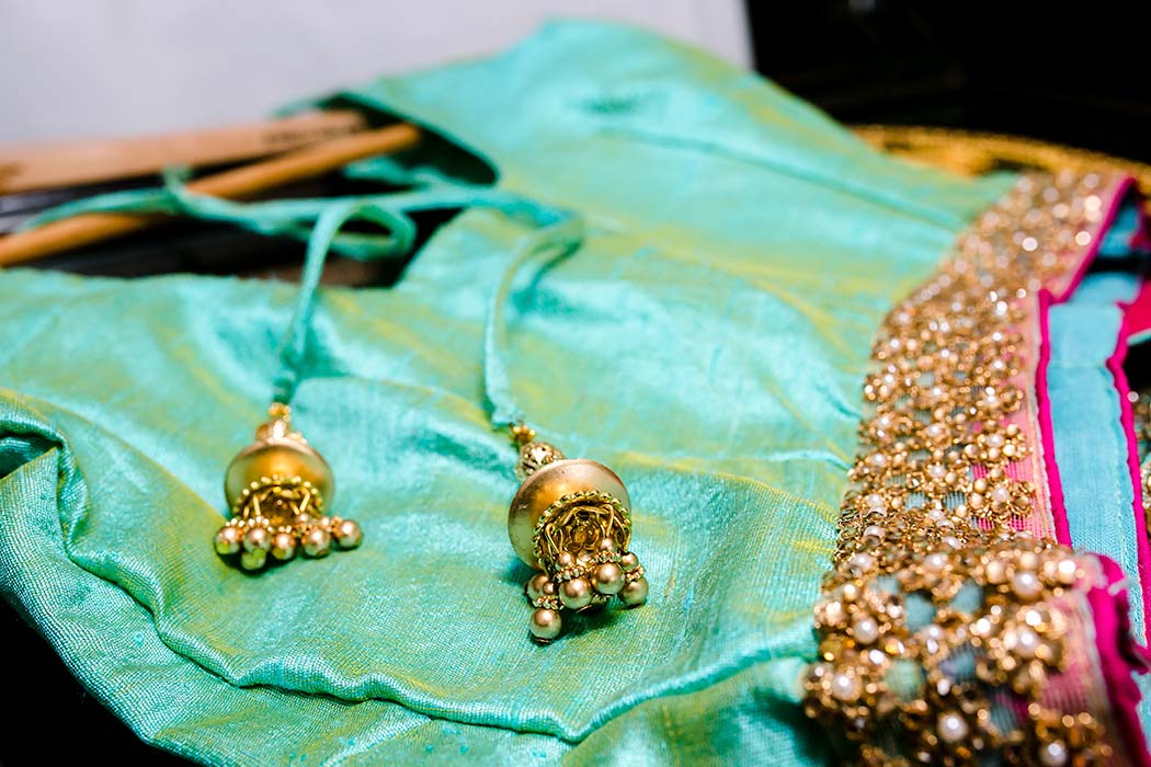 indian bride's wedding dress | green gold and pink wedding sari
