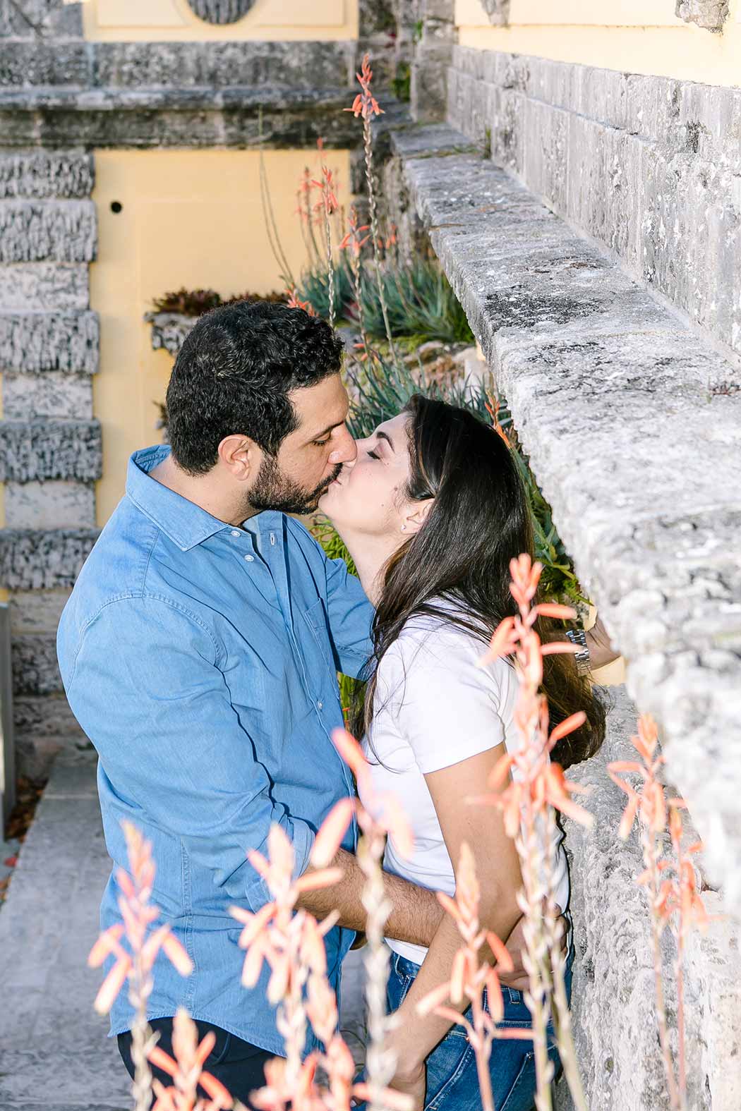 couple kissing at vizcaya museum and gardens miami | engagement photographer fort lauderdale