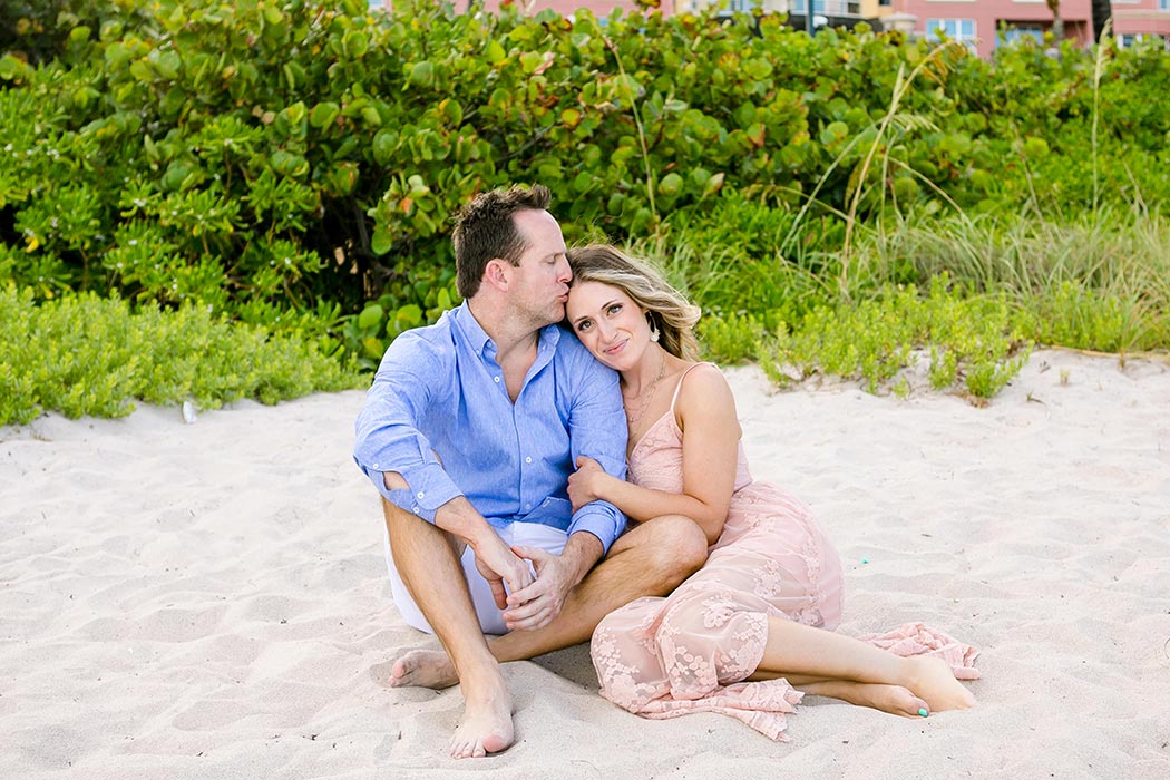 sitting down pose for couples photography | fort lauderdale engagement photographer | engagement photos on fort lauderdale beach