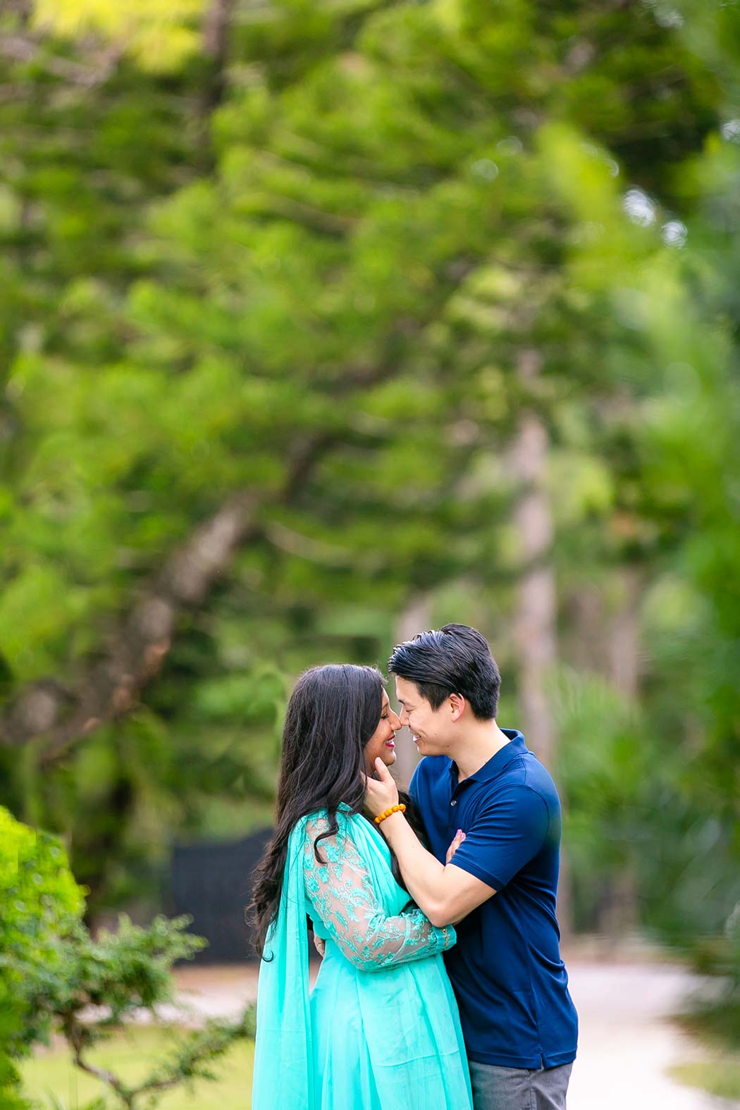 gorgeous couple's photography session morikami | couple embracing for engagement photos in park | guys holds girl chin during engagement photos