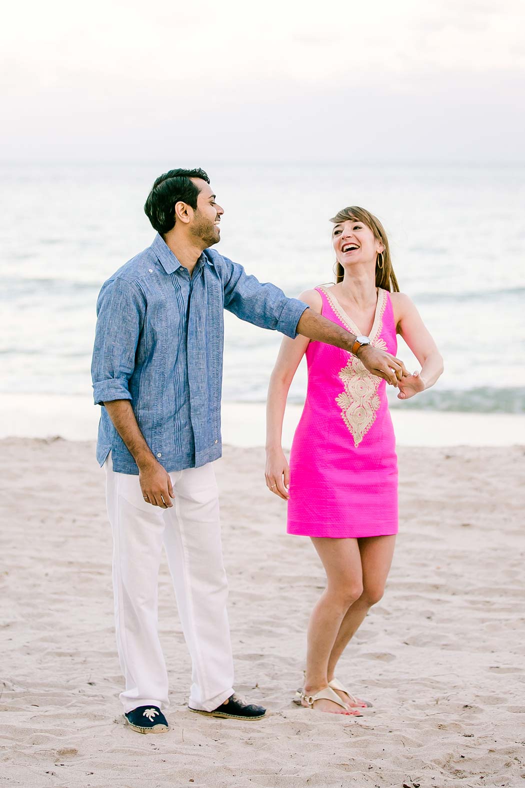 cute dancing couple on fort lauderdale beach | fort lauderdale beach engagement photography | indian couple beach engagement photoshoot fort lauderdale