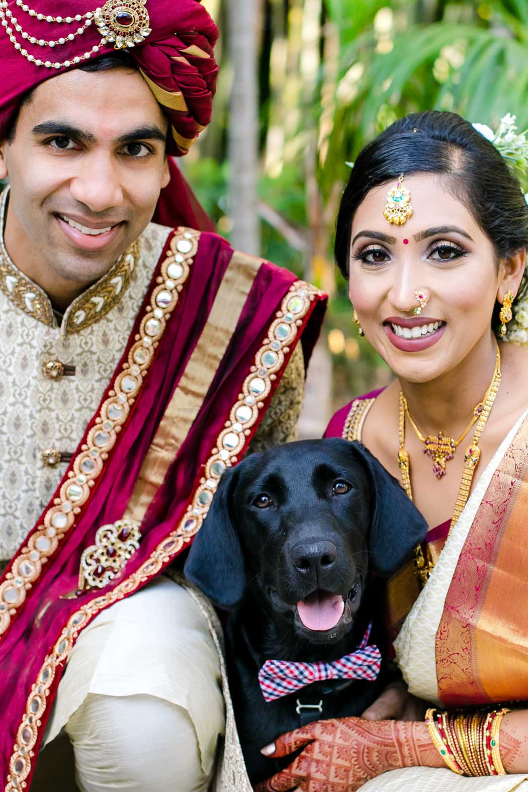 indian bride and groom with dog