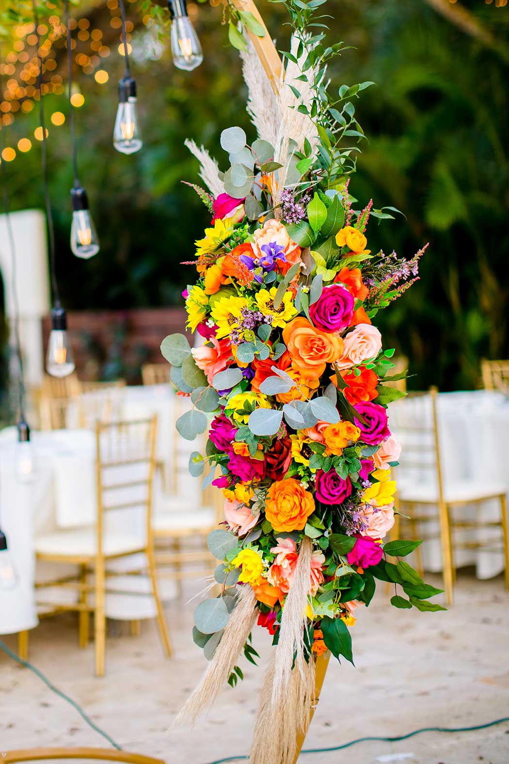 beautiful floral arch for wedding reception | fort lauderdale indian wedding photographer | south florida indian wedding photographer 