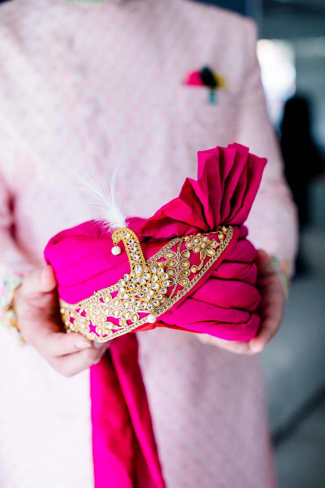 grooms wedding turban | photograph of groom's wedding turban | indian wedding shoes for groom in gold