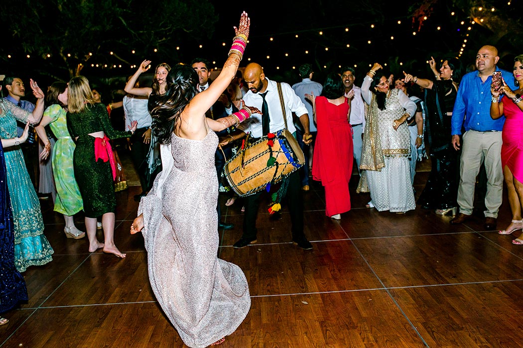 indian bride dances to Dhol drummer in south florida wedding