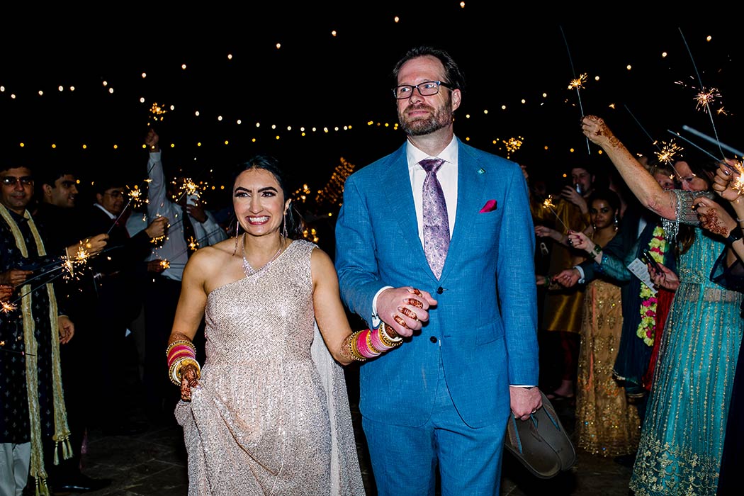 sparkler exit during indian wedding | bride and groom with sparkler exit photograph
