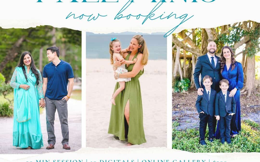 Fall mini session flyer in Fort Lauderdale for family portraits or couples, and booking details.